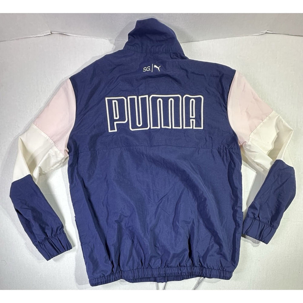 Puma Selena Gomez SG Windbreaker Jacket Small Navy Pink White Colorblock